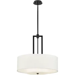 Possini Euro Design Sundry Semi Gloss Black Drum Pendant Chandelier 24" Wide Modern Double Shade 4-Light Fixture For Dining Room Foyer Kitchen Island -Decora Shop GUEST 520f41d9 c7a3 40e6 890a 652e0a63a17f