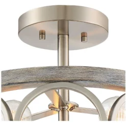 Franklin Iron Works Salima Rustic Farmhouse Ceiling Light Semi Flush Mount 16" Wide Brushed Nickel Gray Wood 3-Light LED For Bedroom Living Room House -Decora Shop GUEST 525e1792 2bf2 45aa 8272 2732f0c87a38