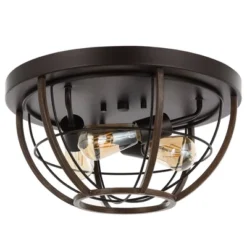 15.75" 3-Light Lyla Rustic Farmhouse Iron LED Flush Mount Wood Finished/Oil Rubbed Bronze - JONATHAN Y -Decora Shop GUEST 5261048e adfa 4f65 9b08 ab6503b40ec1