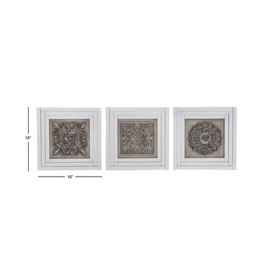 Glass Floral Wall Decor With Embossed Details Set Of 3 White - Olivia & May 19 Glass Floral Wall Decor With Embossed Details Set Of 3 White - Olivia & May - Image 19