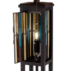 Robert Louis Tiffany Ranier Rustic Mission Floor Lamp 59 1/2" Tall Bronze With LED Nightlight Stained Art Glass Shade For Living Room Bedroom Office -Decora Shop GUEST 54d4015b ec2b 4637 9309 c391bcf7ce43