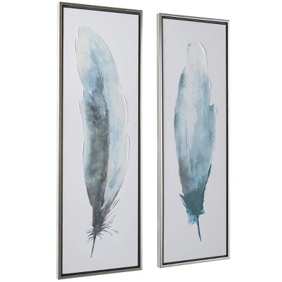 Set Of 2 Canvas Bird Feathers Framed Wall Arts With Silver Frames Blue - Olivia & May 3 Set Of 2 Canvas Bird Feathers Framed Wall Arts With Silver Frames Blue - Olivia & May - Image 3