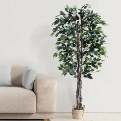 Forever Leaf 72" Artificial Ficus Silk Tree In Wicker Basket, Indoor Artificial Plant For Home Decor -Decora Shop GUEST 59936289 eceb 463c 9bf5 8135a7e0b562