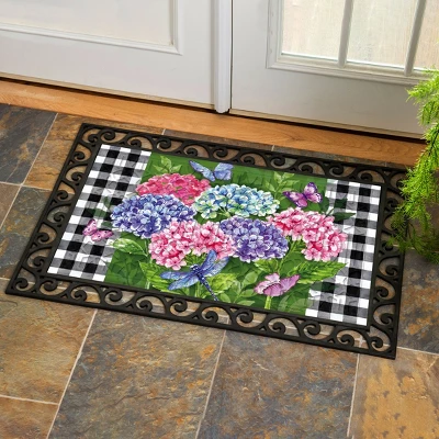 Evergreen Hydrangea Checks Embossed Indoor Outdoor Doormat 18 X 30 Green 2 Evergreen Hydrangea Checks Embossed Indoor Outdoor Doormat 18 X 30 Green - Image 2