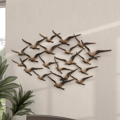 Metal Bird Flying Flock Of Wall Decor Gold - Olivia & May 12 Metal Bird Flying Flock Of Wall Decor Gold - Olivia & May - Image 12