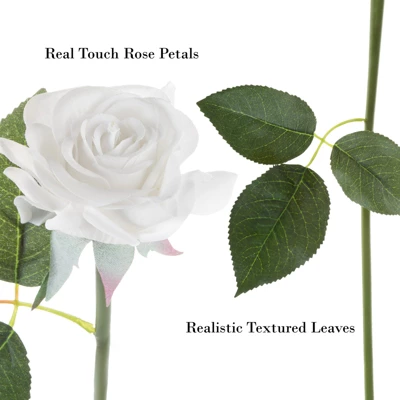 Artificial Open Rose Bundles ? 18PC Real Touch Fake 11.5-Inch Flowers With Stems For Home Décor, Wedding Or Bridal/Baby Showers By Pure Garden (White) 2 Artificial Open Rose Bundles ? 18PC Real Touch Fake 11.5-Inch Flowers With Stems For Home Décor, Wedding Or Bridal/Baby Showers By Pure Garden (White) - Image 2