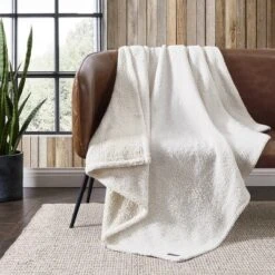 50"x60" Solid Mingled Faux Shearling Reversible Throw Blanket - Eddie Bauer