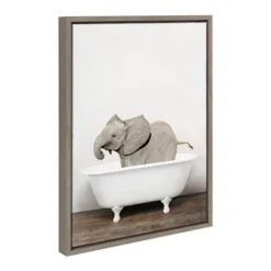 18" X 24" Sylvie Baby Elephant In The Tub Framed Canvas Wall Art By Amy Peterson Gray - Kate And Laurel