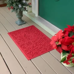 1'8"x2'6" Aqua Shield Snowflake Door Mat Solid Red - Bungalow Flooring
