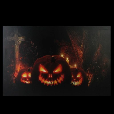 Northlight LED Lighted Jack-O-Lanterns In A Cemetery Halloween Canvas Wall Art 23.5" X 15.5" 2 Northlight LED Lighted Jack-O-Lanterns In A Cemetery Halloween Canvas Wall Art 23.5" X 15.5" - Image 2