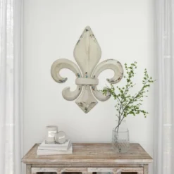 Metal Fleur De Lis Wall Decor With Distressing White - Olivia & May -Decora Shop GUEST 665242b9 4344 485e 8b23 c82309e75906