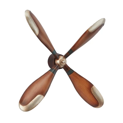 32" X 32" Metal Airplane Propeller 4 Blade Wall Decor With Aviation Detailing Brown - Olivia & May 1 32" X 32" Metal Airplane Propeller 4 Blade Wall Decor With Aviation Detailing Brown - Olivia & May
