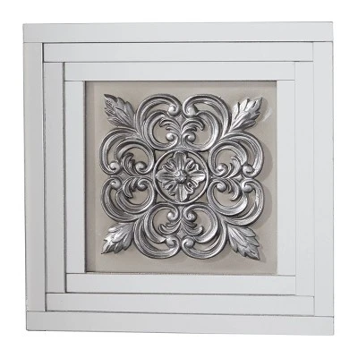 Glass Floral Wall Decor With Embossed Details Set Of 3 White - Olivia & May 3 Glass Floral Wall Decor With Embossed Details Set Of 3 White - Olivia & May - Image 3