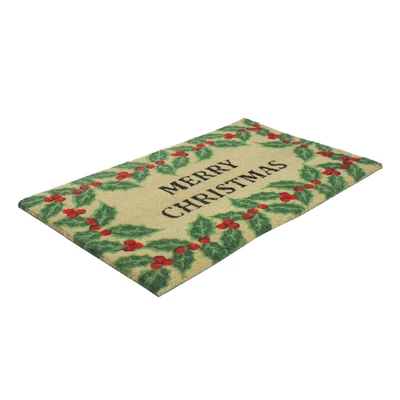 Northlight Natural Coir Holly Berries "Merry Christmas" Doormat 18" X 30" 1 Northlight Natural Coir Holly Berries "Merry Christmas" Doormat 18" X 30"