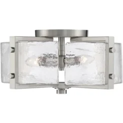 Possini Euro Design Prane Modern Industrial Ceiling Light Semi Flush Mount Fixture 17" Wide Brushed Nickel 4-Light Warped Glass For Bedroom Kitchen -Decora Shop GUEST 67e31c74 0341 4bbe 8a39 d9439e2bc16c