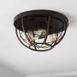 15.75" 3-Light Lyla Rustic Farmhouse Iron LED Flush Mount Wood Finished/Oil Rubbed Bronze - JONATHAN Y -Decora Shop GUEST 684b2be3 dbd1 4cc5 a018 077015c53c39