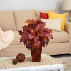Nearly Natural 19-in Autumn Maple Leaf Artificial Plant In Decorative Planter