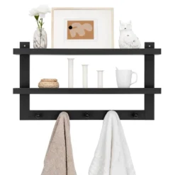 29" X 16" 2 Tier Ledge Wall Shelf Organizer With Five Hanging Hooks Black - Danya B. -Decora Shop GUEST 695d0c8e 2366 40d4 92f4 7c825fd6ca8e