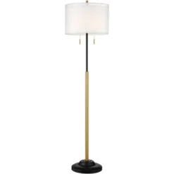Possini Euro Design Roxie Modern Floor Lamp Standing 65 1/2" Tall Brass Black Metal Sheer Linen Double Drum Shade For Living Room Bedroom Office House -Decora Shop GUEST 6a58b4bc 82f7 4c08 9cf3 fdaf6100be60