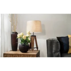 Mariner Tripod Style Wood Floor Lamp With Burlap Drum Shade Rust - Storied Home -Decora Shop GUEST 6a9510ee 0783 4313 ab6b c0215b99b0a6