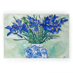 Lara Lee Meintjes Iris Bouquet In Chinoiserie Vase On Blue And White Striped Tablecloth On Painterly Mint Green Welcome Mat - Society6 -Decora Shop GUEST 6bfef7b2 b8b9 49a9 8267 bb5a37e77b03