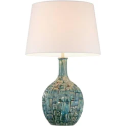 360 Lighting Mid Century Modern Table Lamps 26" High Set Of 2 Ceramic Teal Glaze Handcrafted White Empire Shade For Living Room (Colors May Vary) -Decora Shop GUEST 6ca19de4 9912 4535 b76b e6a95b185073