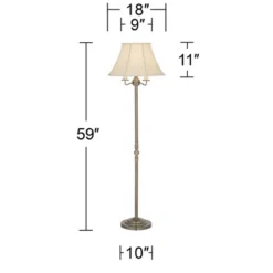 Regency Hill Montebello Vintage Retro Floor Lamp Standing 59" Tall Antique Brass Metal Soft Tan Bell Shade For Living Room Bedroom Office House Home -Decora Shop GUEST 6d937d62 4c86 40f2 a3fd 15c542877de7
