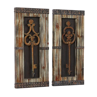 Wood Keys 3D Skeleton Wall Decor With Studs Set Of 2 Brown - Olivia & May 7 Wood Keys 3D Skeleton Wall Decor With Studs Set Of 2 Brown - Olivia & May - Image 7
