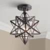 Franklin Iron Works Cuthbert Modern Farmhouse Ceiling Light Semi Flush Mount Fixture 11" Wide Black Iron Moravian Star Clear Glass Panels For Bedroom