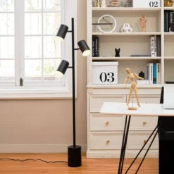 63" 3-Light Pratt Floor Lamp With Large Faux Marble Weighted Base Matte Black - Globe Electric -Decora Shop GUEST 6f40b11b ff6c 4297 817e 012e3a476190