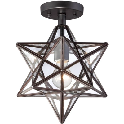 Franklin Iron Works Cuthbert Modern Farmhouse Ceiling Light Semi Flush Mount Fixture 11" Wide Black Iron Moravian Star Clear Glass Panels For Bedroom 4 Franklin Iron Works Cuthbert Modern Farmhouse Ceiling Light Semi Flush Mount Fixture 11" Wide Black Iron Moravian Star Clear Glass Panels For Bedroom - Image 4