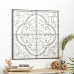 Rustic Metal Scroll Wall Decor With Embossed Details Gray - Olivia & May -Decora Shop GUEST 70806882 0928 4925 b79c f97a058eac20