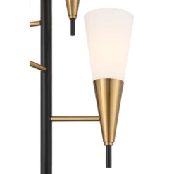 Possini Euro Design Quatro Mid Century Modern Tree Floor Lamp 71" Tall Black Gold Metal 4 Light Frosted Glass Cone Shade For Living Room Bedroom House -Decora Shop GUEST 71786e33 06e1 476f 946b 8424836773ef