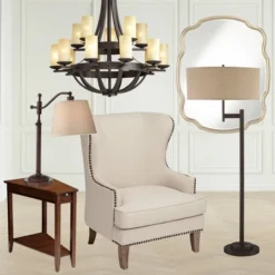 Regency Hill Downbridge Style Desk Table Lamp Adjustable Height 30.5" Tall Bronze Metal Tan Linen Look Shade For Living Room Bedroom Office -Decora Shop GUEST 7192e8ad 461e 429b 8298 fa9c63f870a2