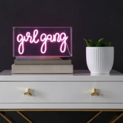 11.88" Girl Gang Contemporary Glam Acrylic Box Pendant (Includes LED Light Bulb) Neon Pink - JONATHAN Y -Decora Shop GUEST 71eef9f4 2005 428f b0fe fe90aba7d5a3