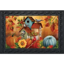 Fall Floral Birdhouses Doormat 18" X 30" Indoor Outdoor Briarwood Lane