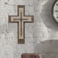 15.8" X 10.2" Decorative Wooden Cross Wall Art Worn White/Brown - Stonebriar Collection -Decora Shop GUEST 756a888f 40ac 463a 851c 4a6066516ba5