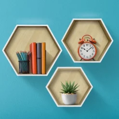 Sorbus Decorative Hexagon Floating Shelf Set Of 3 White