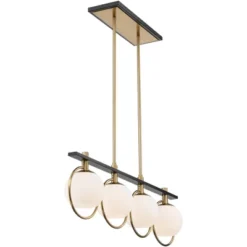 Possini Euro Design Carlyn Brass Black Linear Island Pendant Chandelier 33" Wide Modern White Glass Shade 4-Light LED Fixture For Dining Room Kitchen -Decora Shop GUEST 7b723cfb 4a18 401d 8111 b6d8a9faf61f