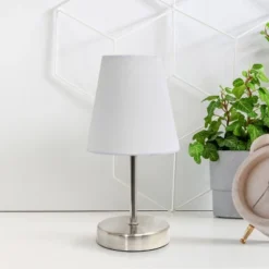 10.5" Petite Metal Stick Bedside Table Desk Lamp In Sand Nickel With Fabric Shade White - Creekwood Home -Decora Shop GUEST 7bb95a77 6041 4be6 bdad 16553504149e