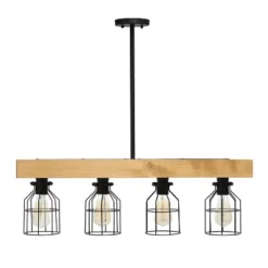 4-Light Wood Beam Pendant Brown - Lalia Home