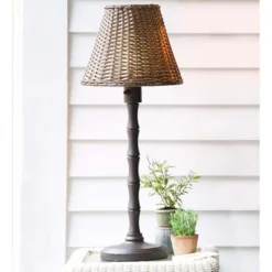 Plow & Hearth - Waterproof Outdoor Wicker Table Lamp, Tan