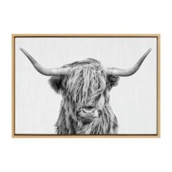 23" X 33" Sylvie Highland Cow II Framed Canvas By Simon Te Of Tai Prints Natural - Kate & Laurel All Things Decor