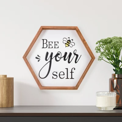Northlight 16" Wooden Framed "Bee Yourself" Metal Sign Spring Wall Or Tabletop Decor 1 Northlight 16" Wooden Framed "Bee Yourself" Metal Sign Spring Wall Or Tabletop Decor