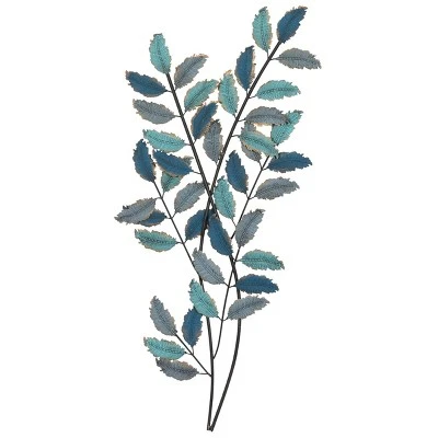 Metal Leaf Wall Decor With Gold Accent Blue - Olivia & May 10 Metal Leaf Wall Decor With Gold Accent Blue - Olivia & May - Image 10