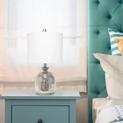 Mercury Hammered Glass Jar Table Lamp With Linen Shade Silver - Lalia Home -Decora Shop GUEST 809fb71c 5253 48e0 9400 1cded4ea3dbe