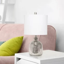 Mercury Hammered Glass Jar Table Lamp With Linen Shade Silver - Lalia Home -Decora Shop GUEST 80e67ed3 9480 4f12 9c46 d4981640e740
