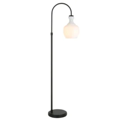 Black Bronze Arc Floor Lamp With White Milk Glass Shade - Henn&Hart