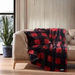 20"x20" Oversize Cabin Plaid Square Throw Pillow With 50"x60" Cabin Plaid Throw Blanket Set Red/Black - Eddie Bauer -Decora Shop GUEST 81f8b7b4 843d 427a b4e8 675bc2872488