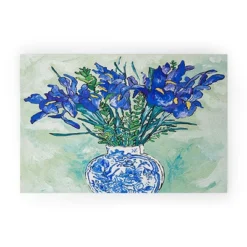 Lara Lee Meintjes Iris Bouquet In Chinoiserie Vase On Blue And White Striped Tablecloth On Painterly Mint Green Welcome Mat - Society6 -Decora Shop GUEST 822905c0 28c6 4e6b b3cb 1fb3846079b8